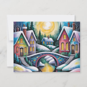 NAIVE ART village scene Postcard