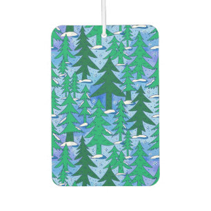 Naive Art Winter Spruce Forest Green Blue Car Air Freshener