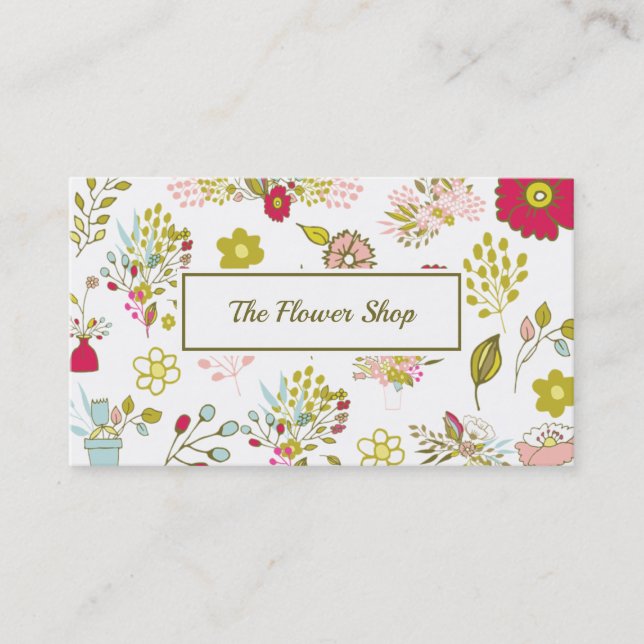 Naive Flowers Pattern  Business Card (Front)