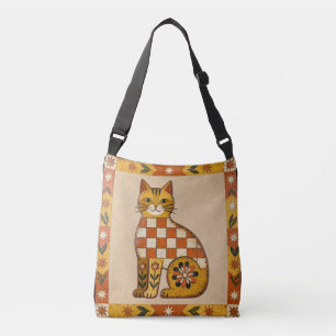 Naive Folk Art Cat Crossbody Bag