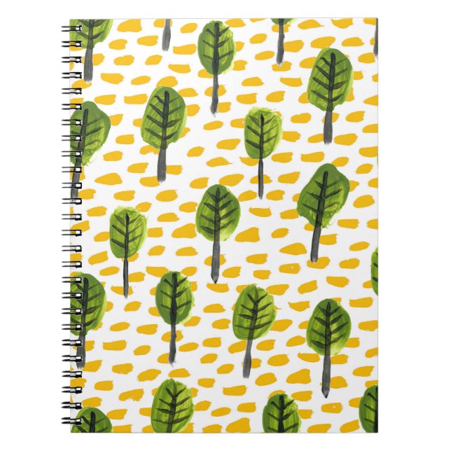 Naive Green Black Tree Pattern Notebook (Front)