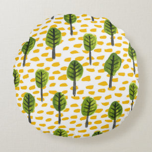 Naive Green Black Tree Pattern Round Cushion
