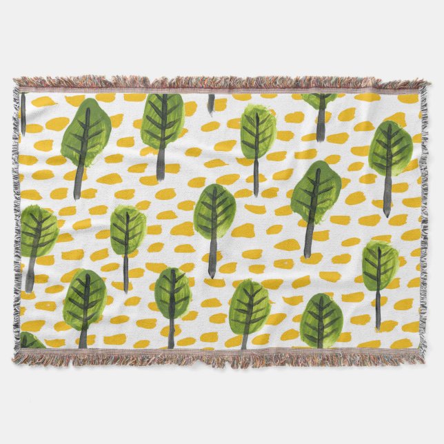 Naive Green Black Tree Pattern Throw Blanket (Front)