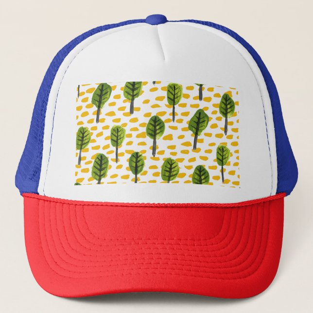 Naive Green Black Tree Pattern Trucker Hat (Front)