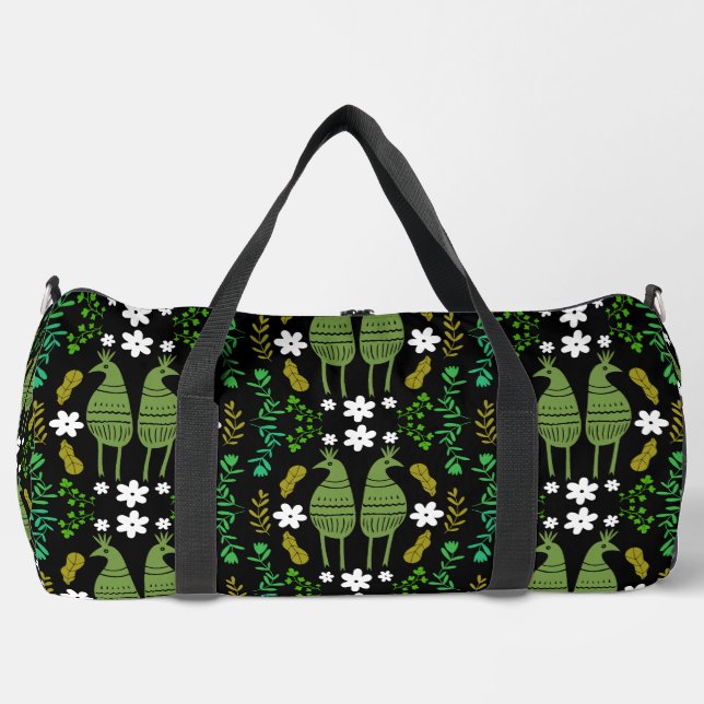 Naïve Rustic Nature Bird Folk Art Duffle Bag (Front)