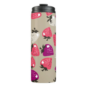 Naive Strawberries: Beige Background Seamless. Thermal Tumbler