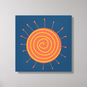 Naive Sun Dark Blue Background Canvas Print