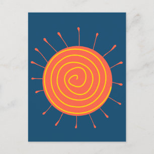 Naive Sun Dark Blue Background Postcard