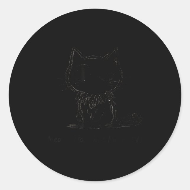 Naive Sy Cat Doodle Funny Meow Pun Art  Classic Round Sticker (Front)