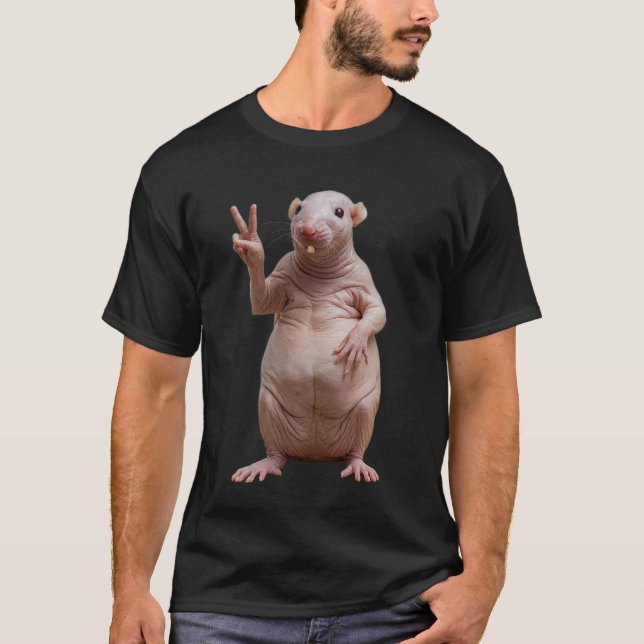 Nak*d Mole Rat Sign Peace T-Shirt (Front)
