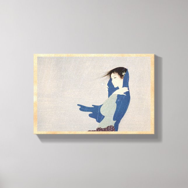Nakajima Kiyoshi Fine Rain japanese woman art Canvas Print (Front)