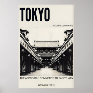 Nakamise Dori Poster Tokyo Travel Art (Black