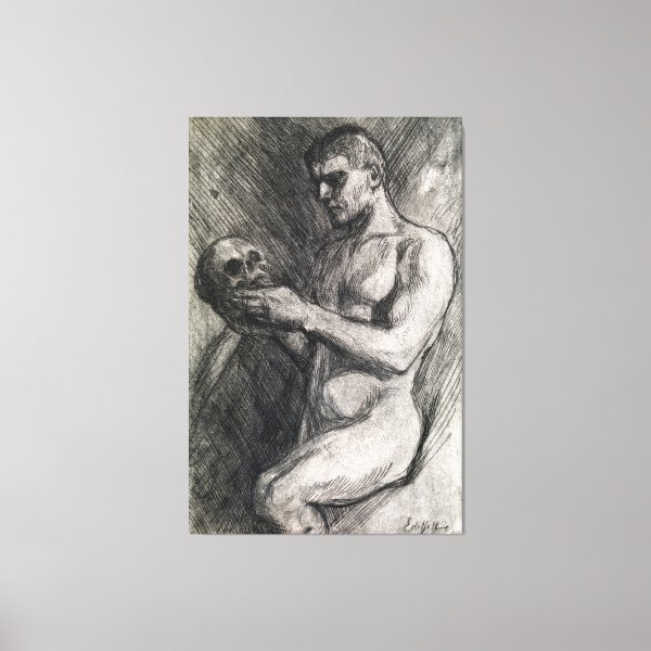 Naked Man and Skull Fine Art Canvas Print