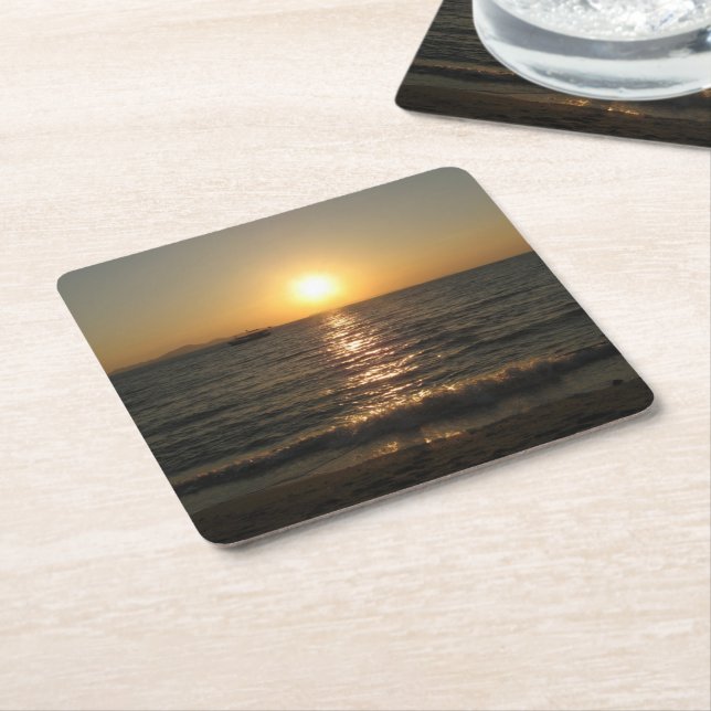 Naklua Beach Sunset .. Pattaya, Chonburi, Thailand Square Paper Coaster (Angled)