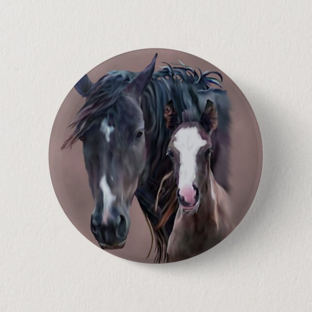 Nakota Mare and Foal 6 Cm Round Badge (Front)