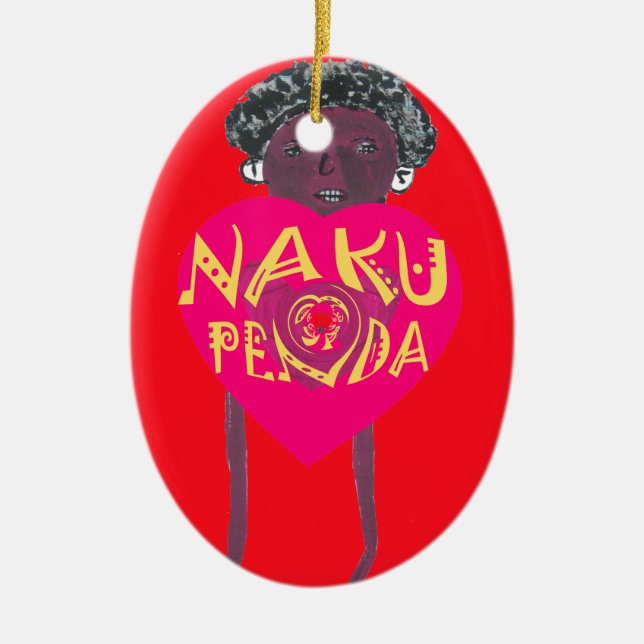 Nakupenda Love Art – Swahili Heart Design Ceramic Tree Decoration (Front)