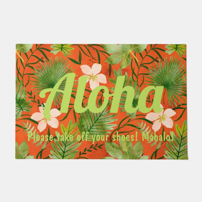 Nalani Hawaiian Tropical Garden Coral Doormat (Front)