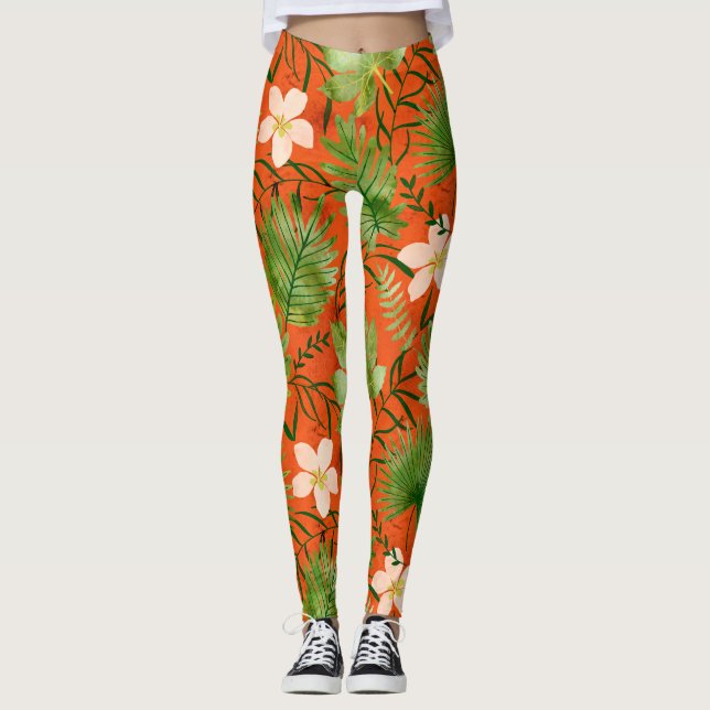 Nalani Hawaiian Tropical Garden Coral Leggings (Front)