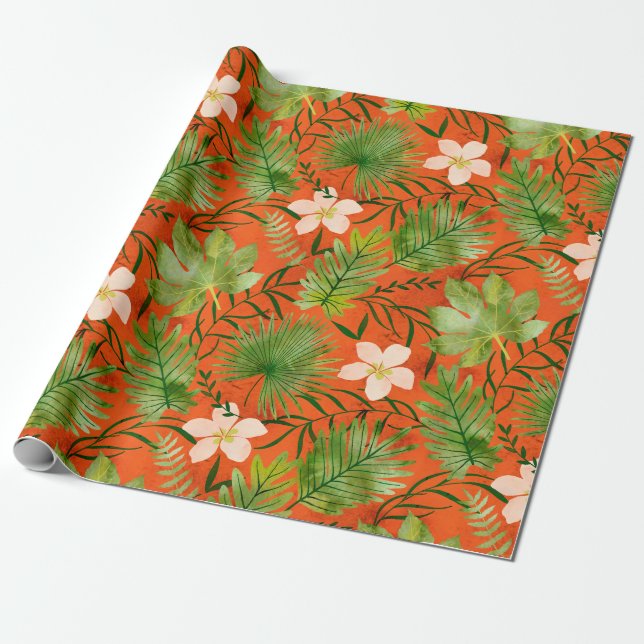 Nalani Hawaiian Tropical Garden Coral Wrapping Paper (Unrolled)
