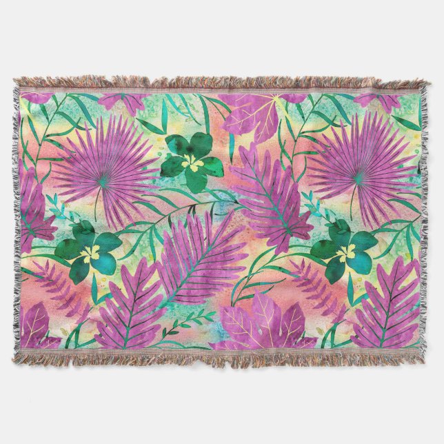 Nalani Hawaiian Tropical Garden Fuchsia Throw Blanket (Front)