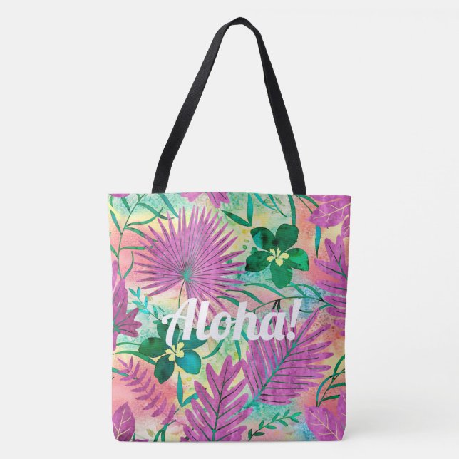 Nalani Hawaiian Tropical Garden Fuchsia Tote Bag (Front)