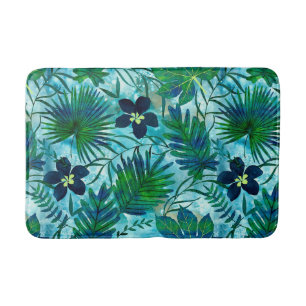 Nalani Hawaiian Tropical Garden Teal Bath Mat