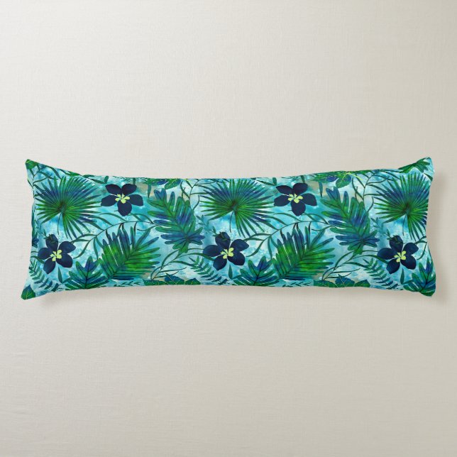 Nalani Hawaiian Tropical Garden Teal Body Cushion (Front)