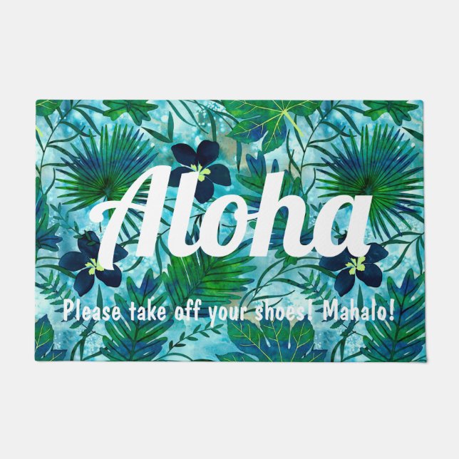 Nalani Hawaiian Tropical Garden Teal Doormat (Front)