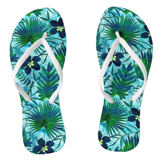Nalani Hawaiian Tropical Garden Teal Flip Flops (Footbed)