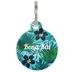 Nalani Hawaiian Tropical Garden Teal Pet Tag
