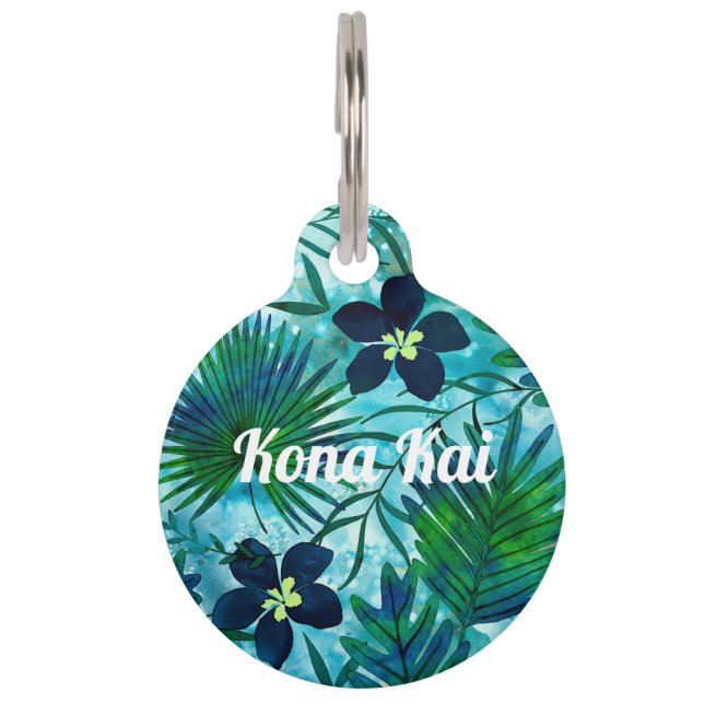 Nalani Hawaiian Tropical Garden Teal Pet Tag (Front)