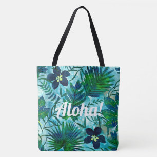 Nalani Hawaiian Tropical Garden Teal Tote Bag