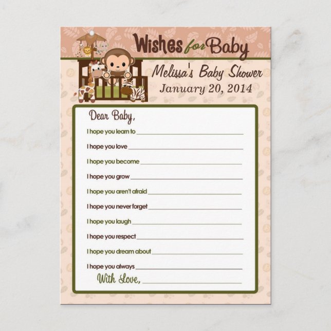Nali Jungle Monkey Wishes for Baby Advice Cards (Front)