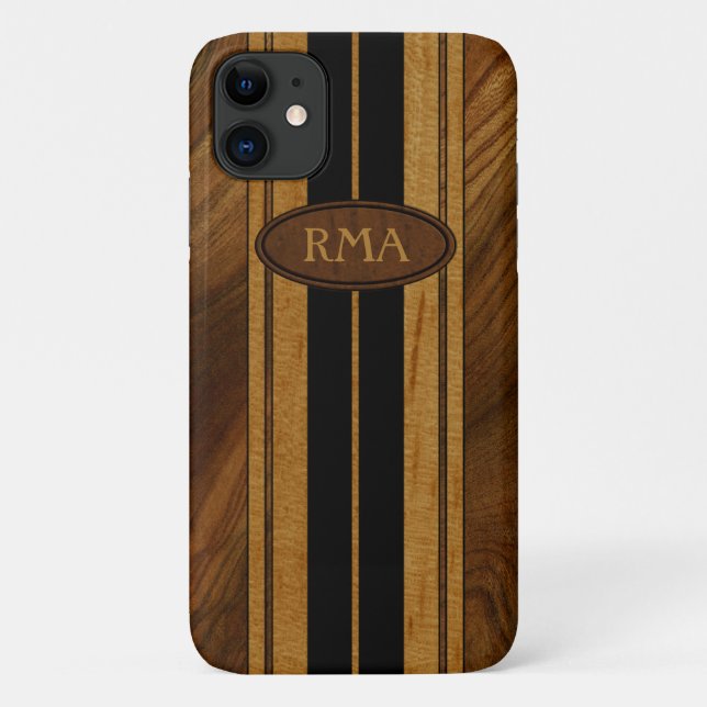 Nalu Mua Faux Koa Wood Monogram Surfboard Case-Mate iPhone Case (Back)