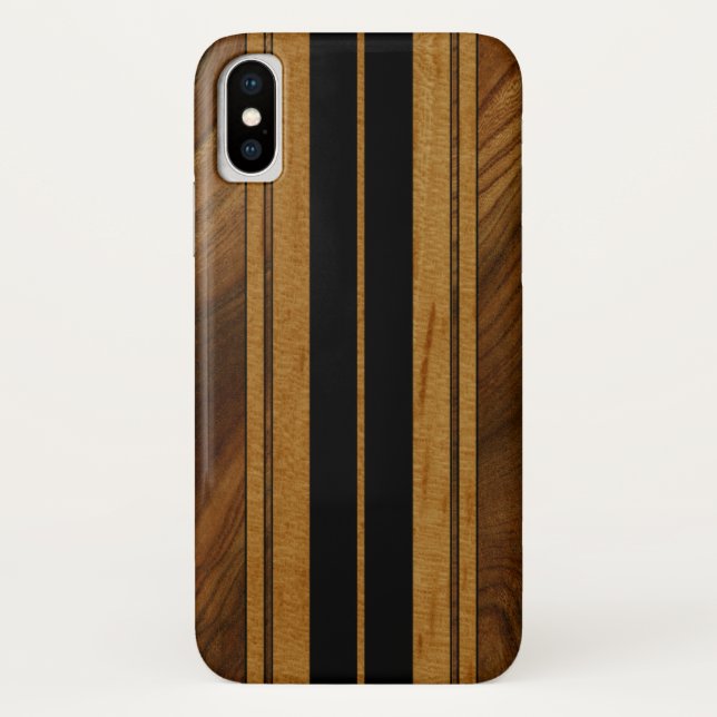Nalu Mua Faux Koa Wood Surfboard Black Case-Mate iPhone Case (Back)