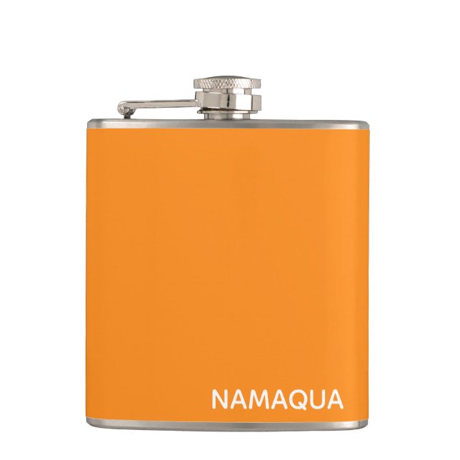 Namaqua orange colour name hip flask (Front)