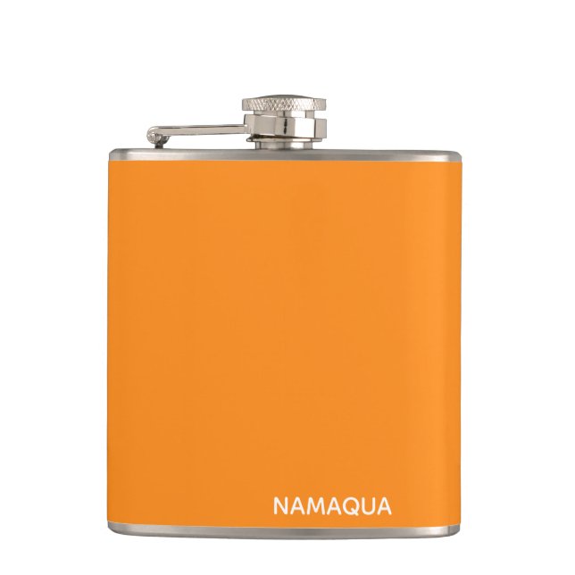 Namaqua orange colour name hip flask (Front)