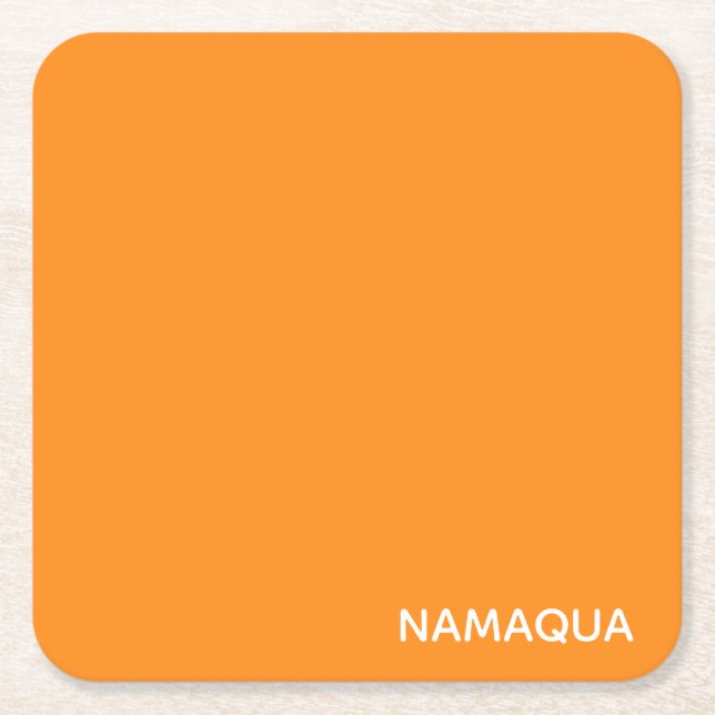 Namaqua orange colour name square paper coaster (Front)