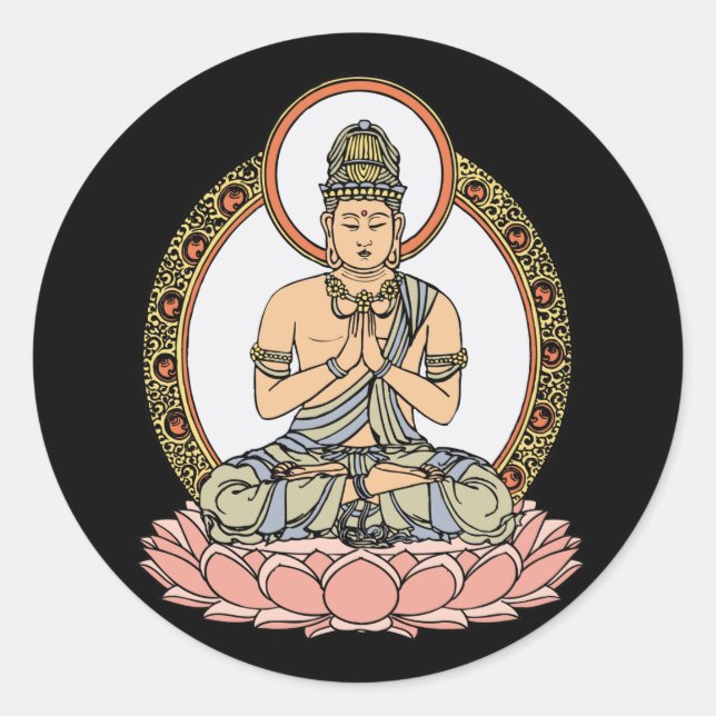Namaskara Mudra Buddha Classic Round Sticker (Front)