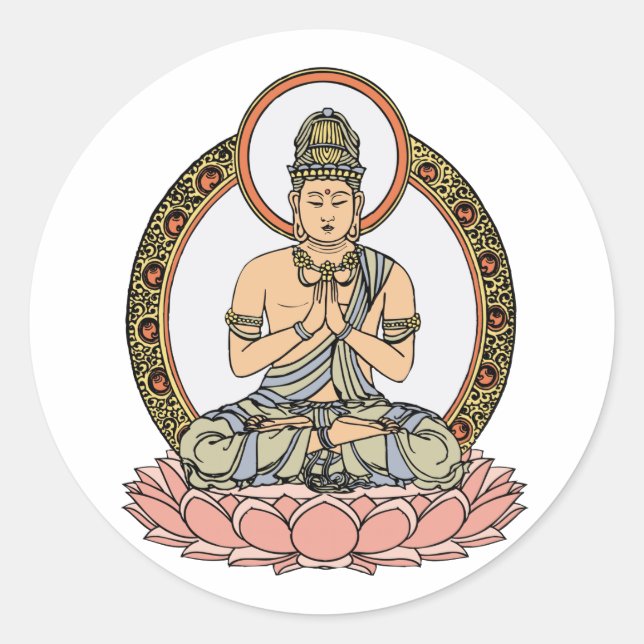 Namaskara Mudra Buddha Classic Round Sticker (Front)