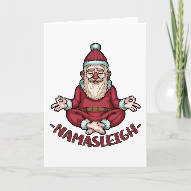 Namasleigh Funny Santa Claus Yoga Meditate Xmas Card (Front)