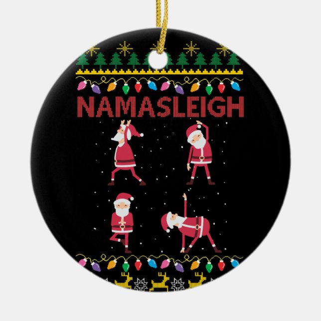Namasleigh Santa's Yoga Positions Yoga Lover Xmas Ceramic Tree Decoration (Front)