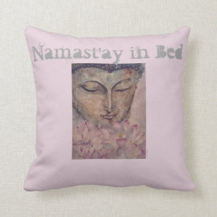 Namast'ay In Bed Buddha Watercolor Art Pillow