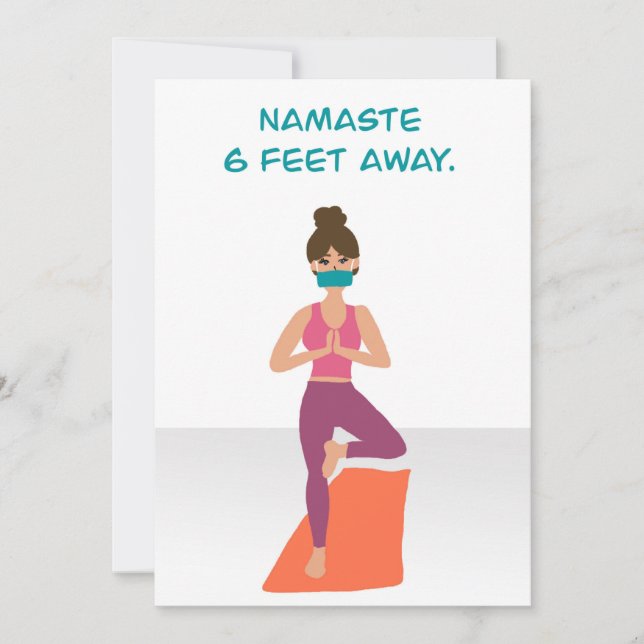 Namaste 6 Feet Away - Quarantine Yoga - Covid19 Thank You Card (Front)
