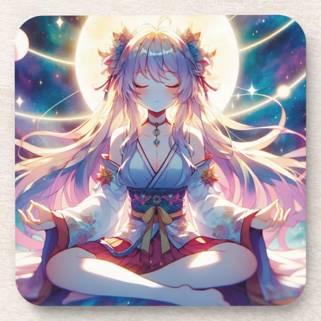 Namaste Anime Girl Meditating Coaster (Front)
