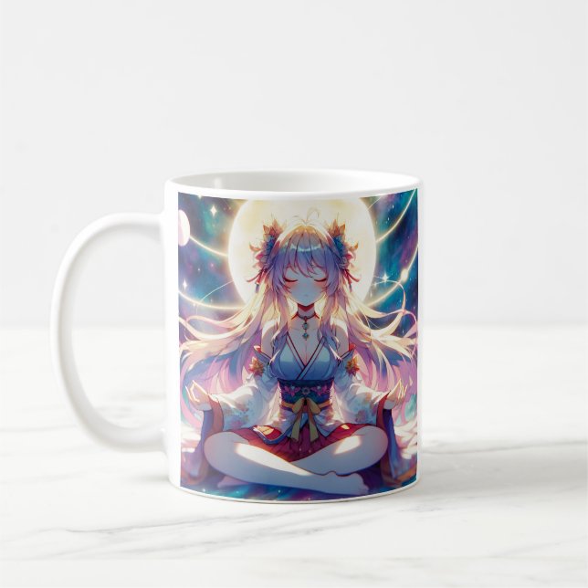 Namaste Anime Girl Meditating Coffee Mug (Left)