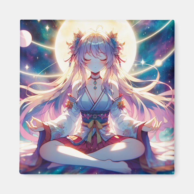 Namaste Anime Girl Meditating Magnet (Front)
