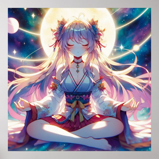 Namaste Anime Girl Meditating Poster (Front)
