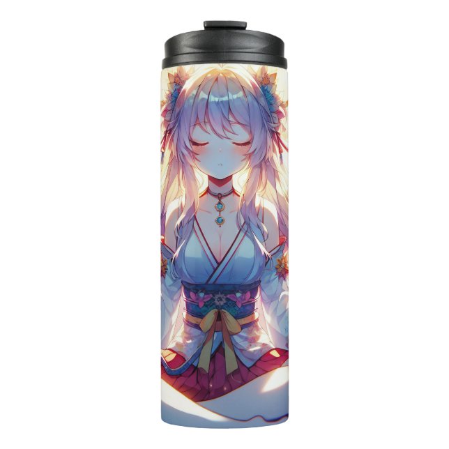 Namaste Anime Girl Meditating Thermal Tumbler (Front)