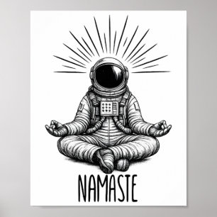 Namaste Astronaut Yoga Meditation Space Yoga Pose Poster